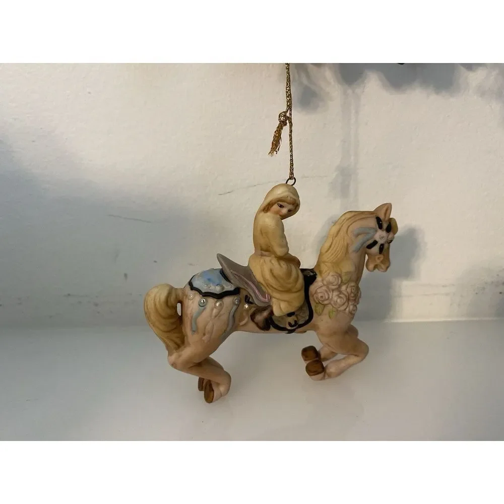 Vtg Willitts Design Hand Painted Ceramic‎ Carousel Horse Ornament Lady On Pony